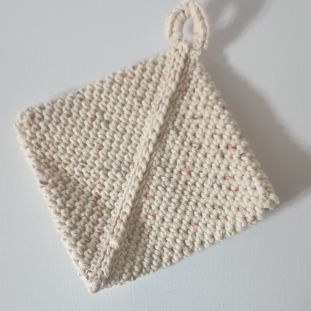 Handmade Cream Crocheted Pot Holder with Speckled Accents